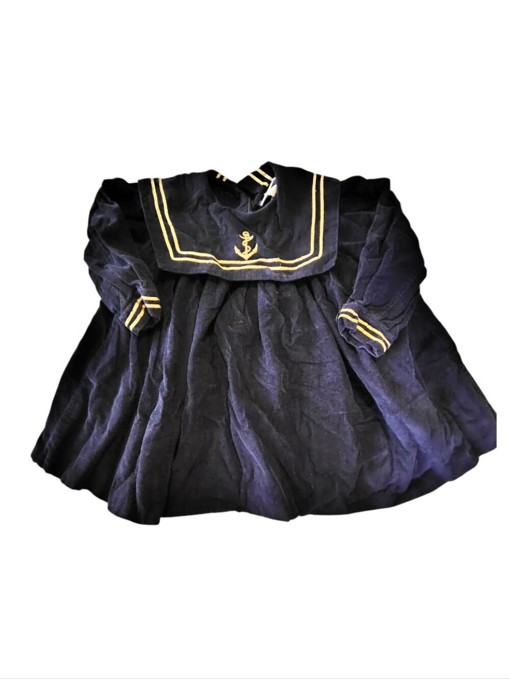 Caroline Classics Navy Blue Nautical Sailor Velvet Ribbed Dress Size 18 Months